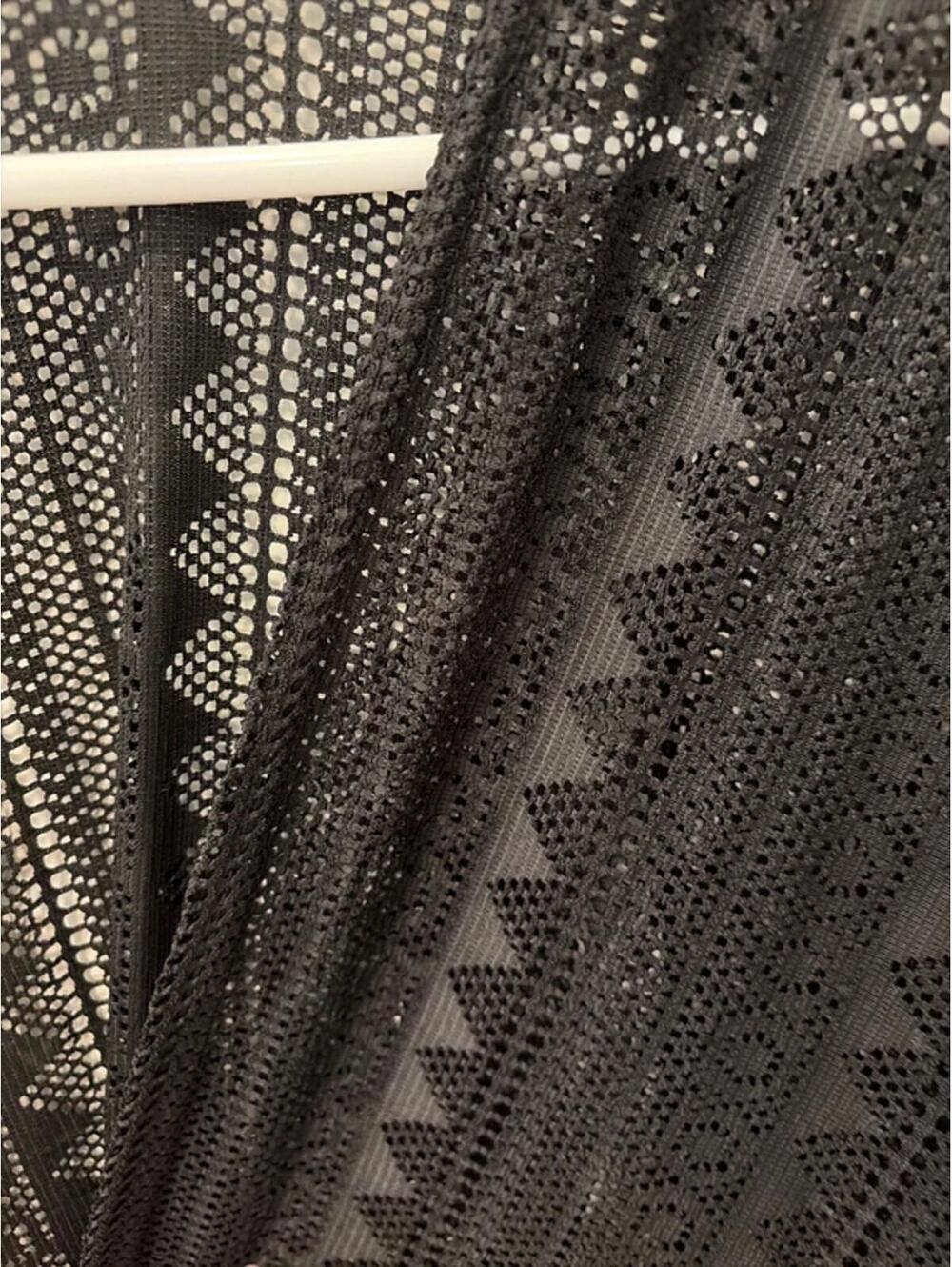 Black Patterned Festival Shawl/Swim Cover Up - Picture 3 of 4